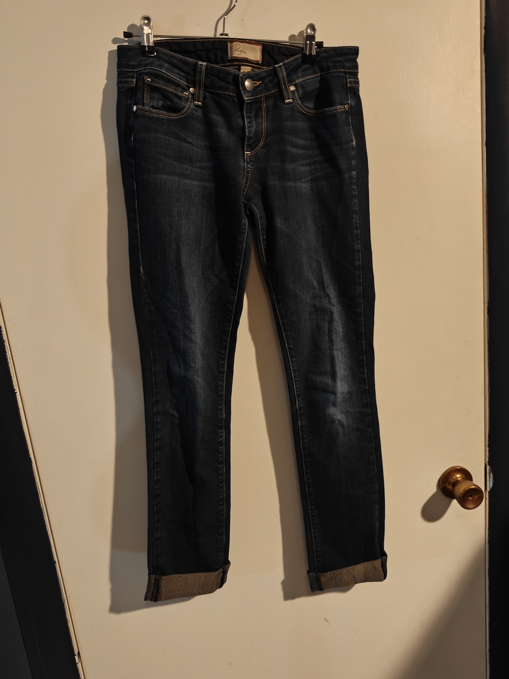 PAIGE Dark Blue Boyfriend Jeans with Rolled Cuffs